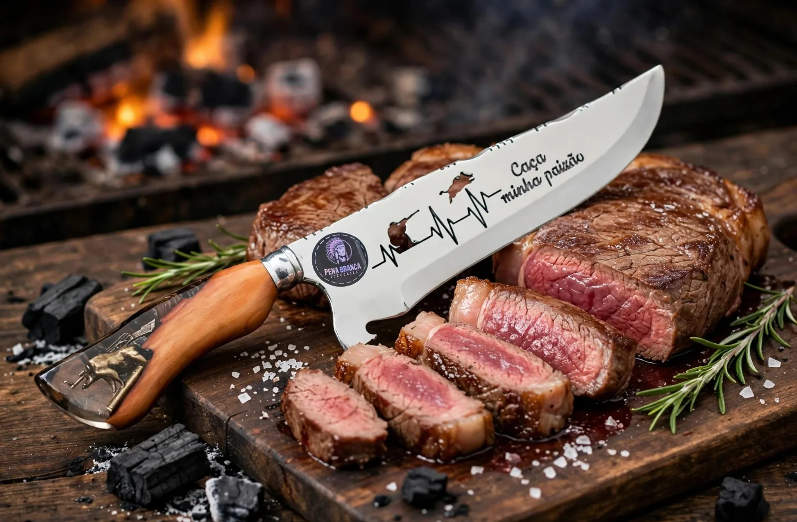 Faca para churrasco personalizada com o tema da Caça Minha Paixão
