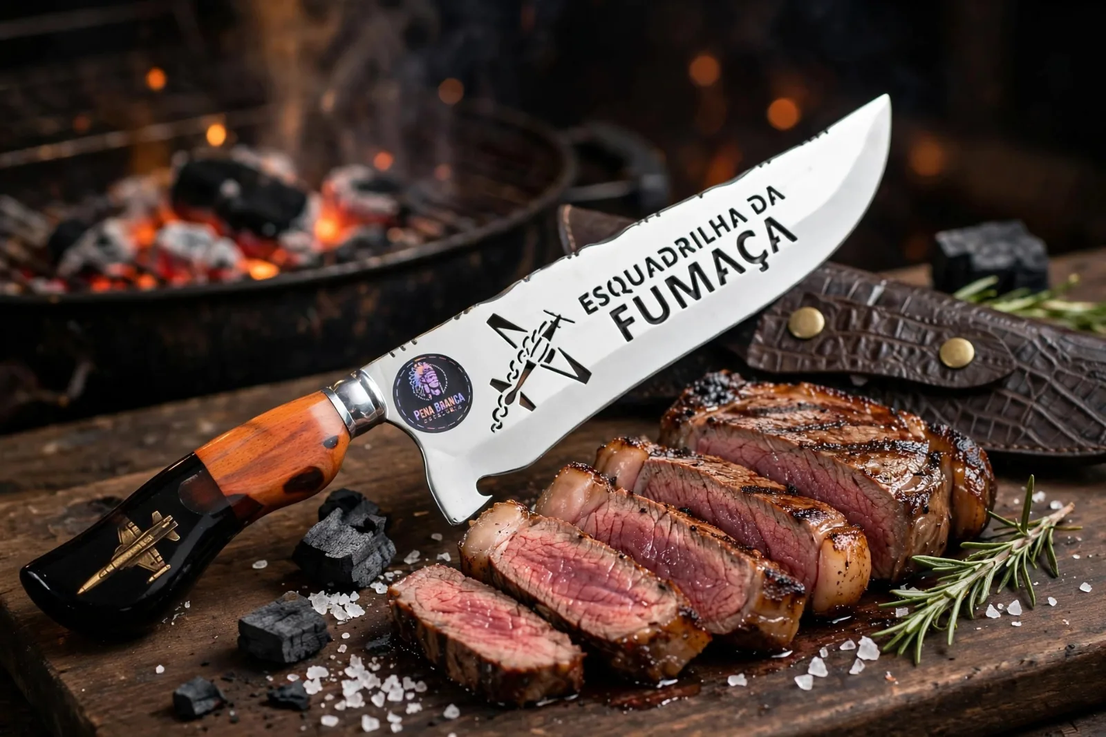 Faca para churrasco personalizada com o tema de Esquadrilha da Fumaça