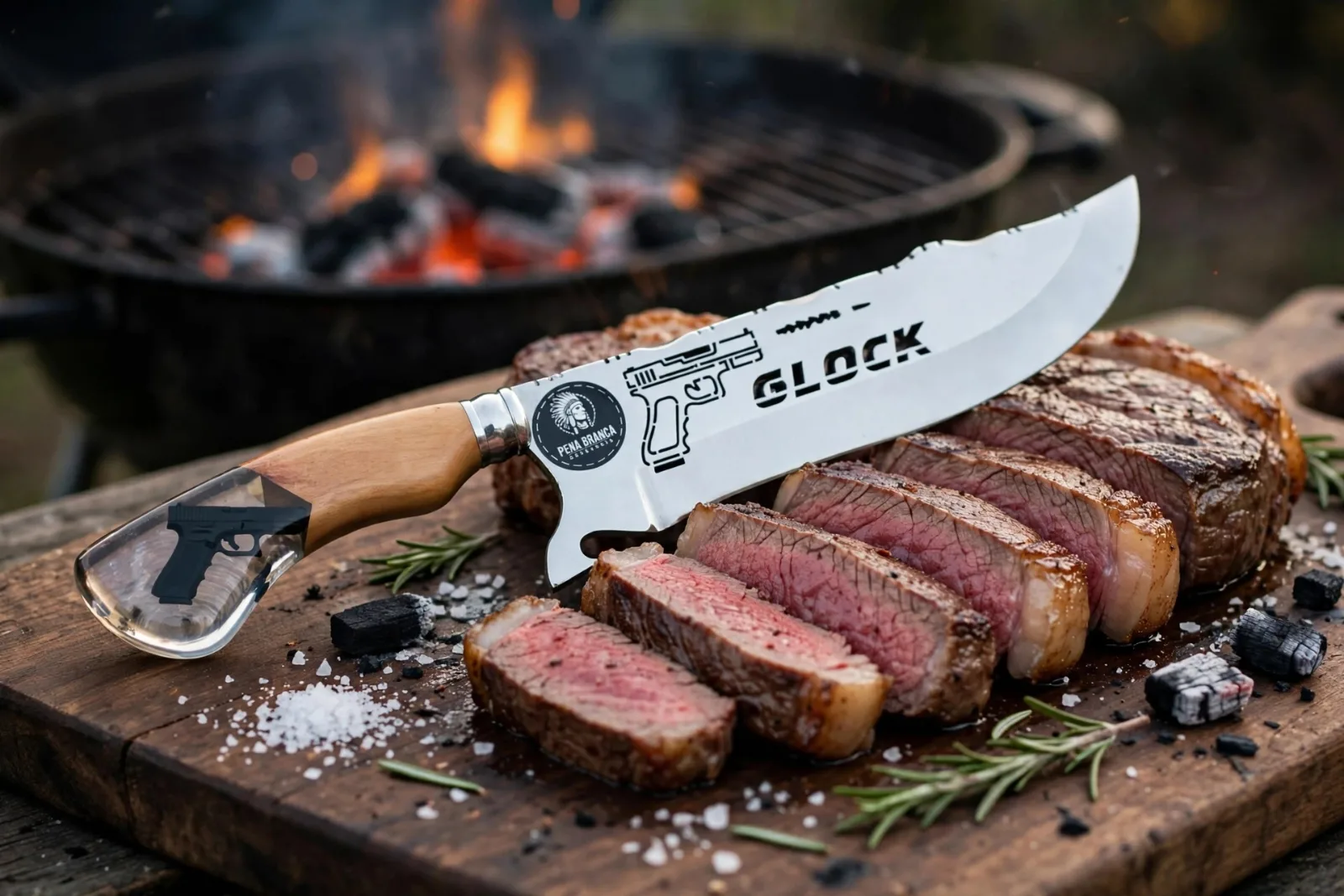 Faca para churrasco personalizada com o tema da Glock