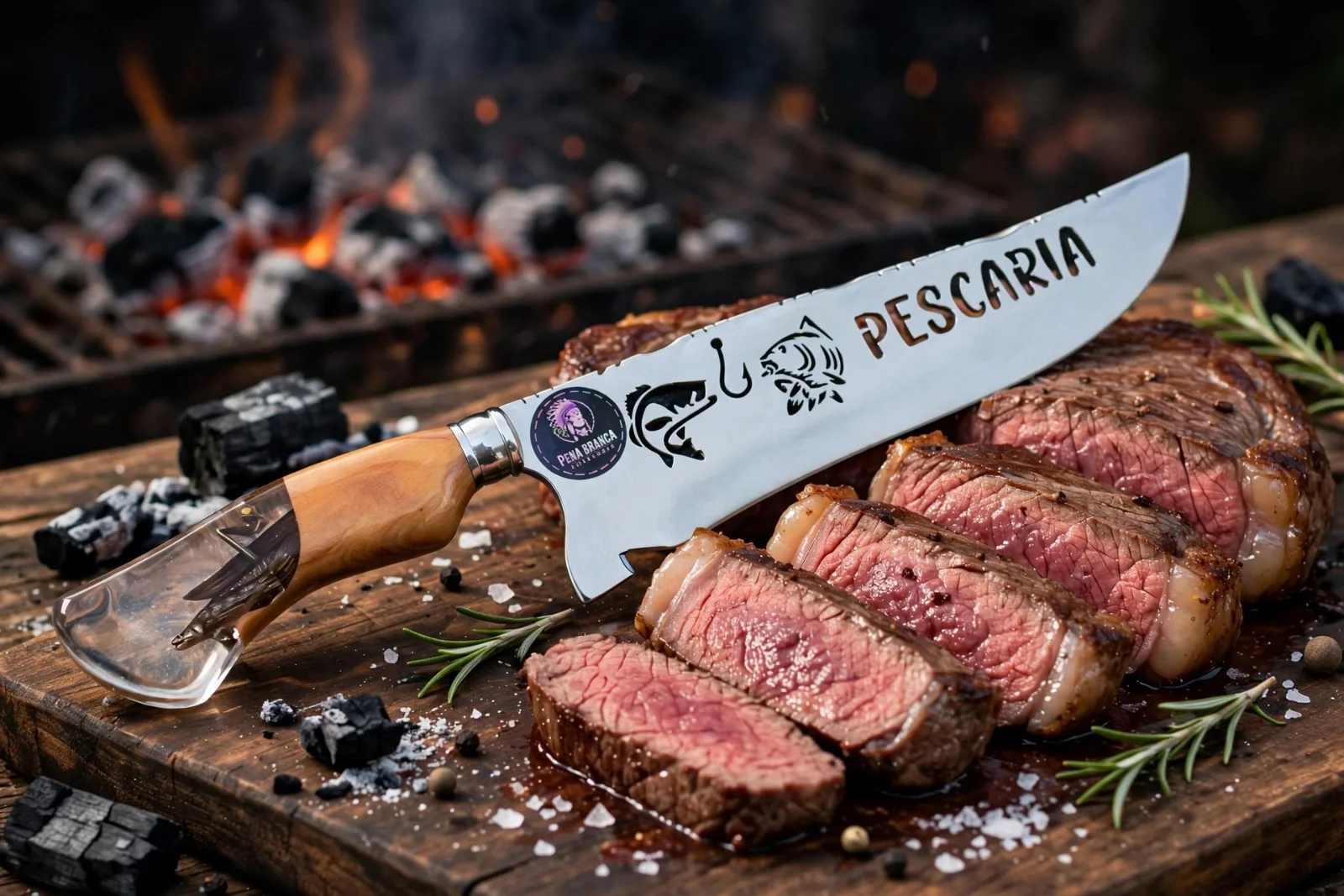 Faca para churrasco personalizada com o tema da Pescaria