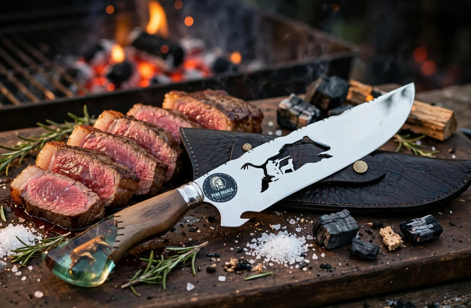 Faca para churrasco personalizada com o tema de Caçador