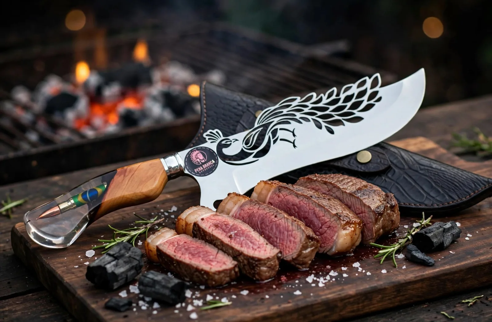 Faca para churrasco personalizada com o tema de Pavão