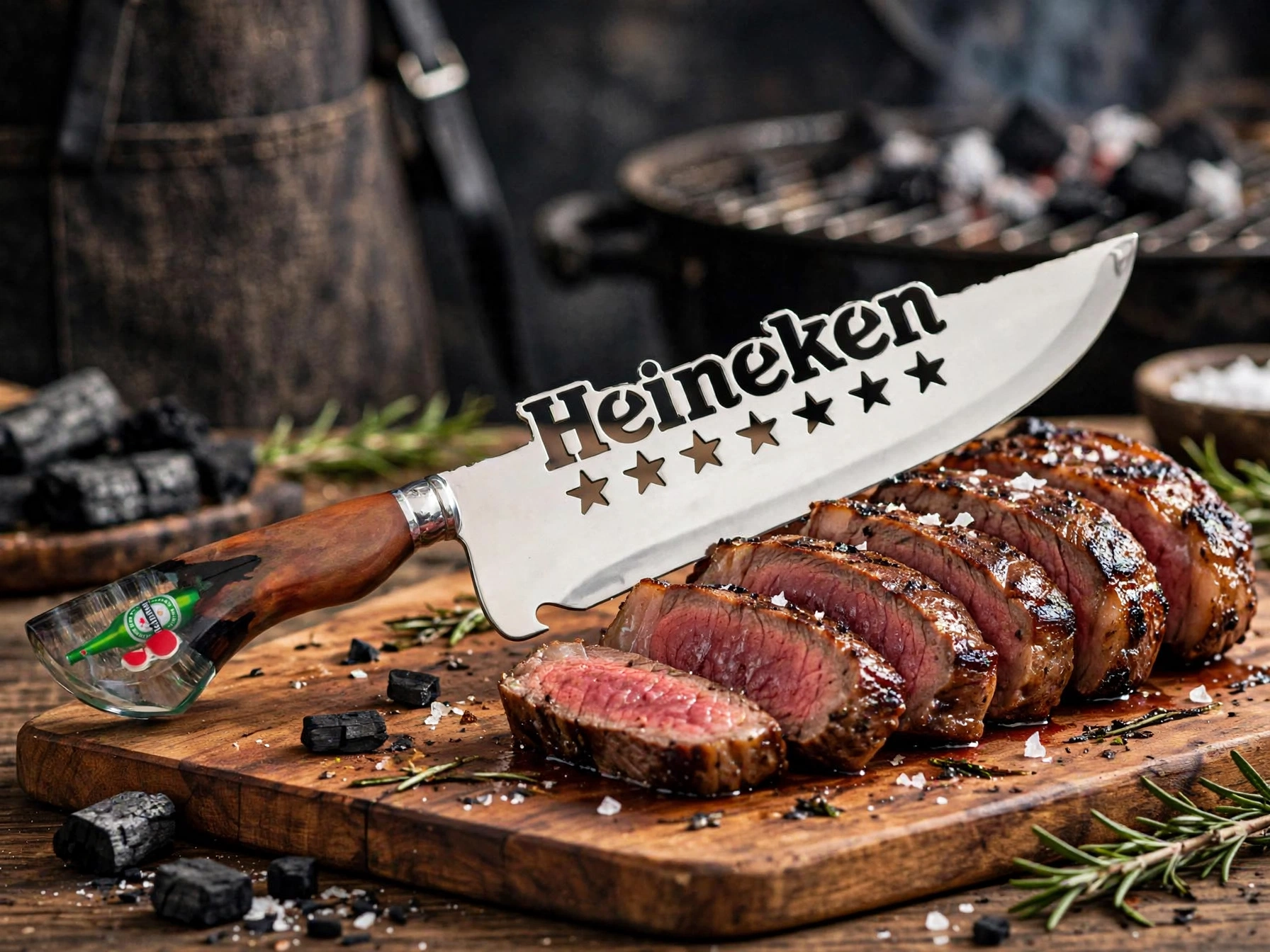 Faca para churrasco personalizada com o tema da Heineken