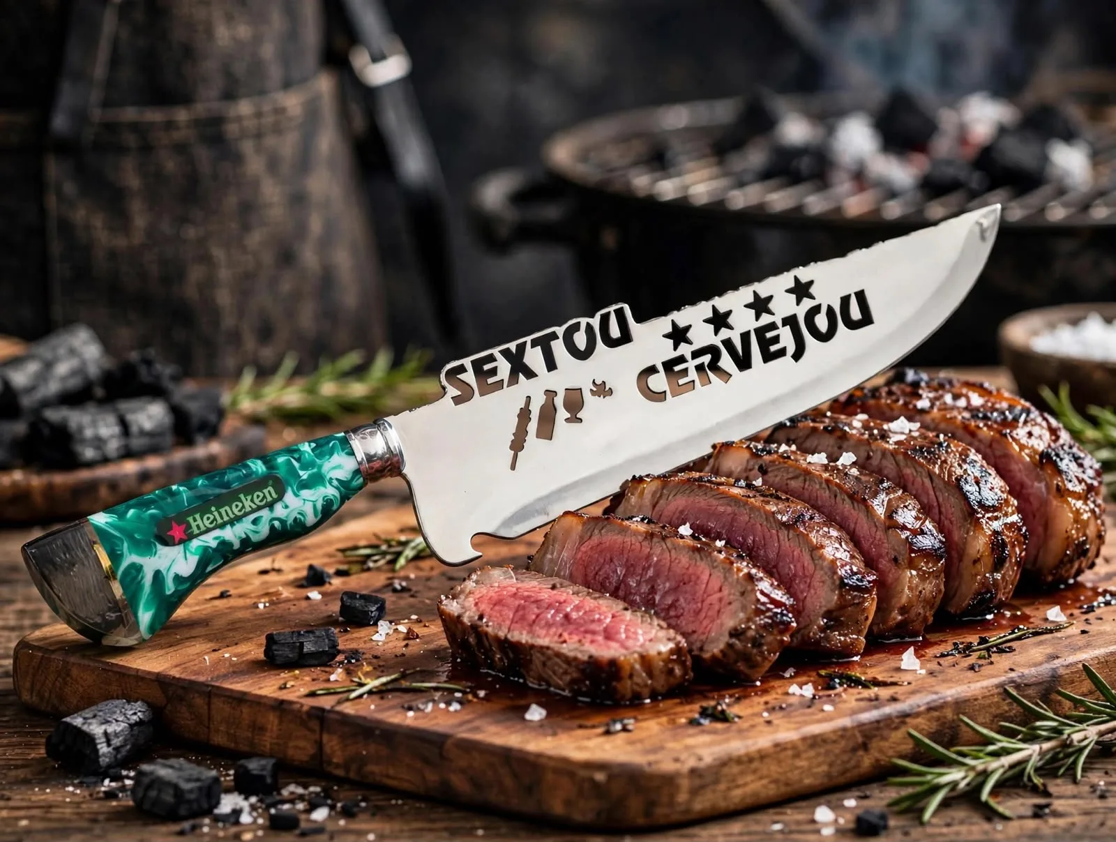 Faca para churrasco personalizada com o tema de Sextou Cervejou