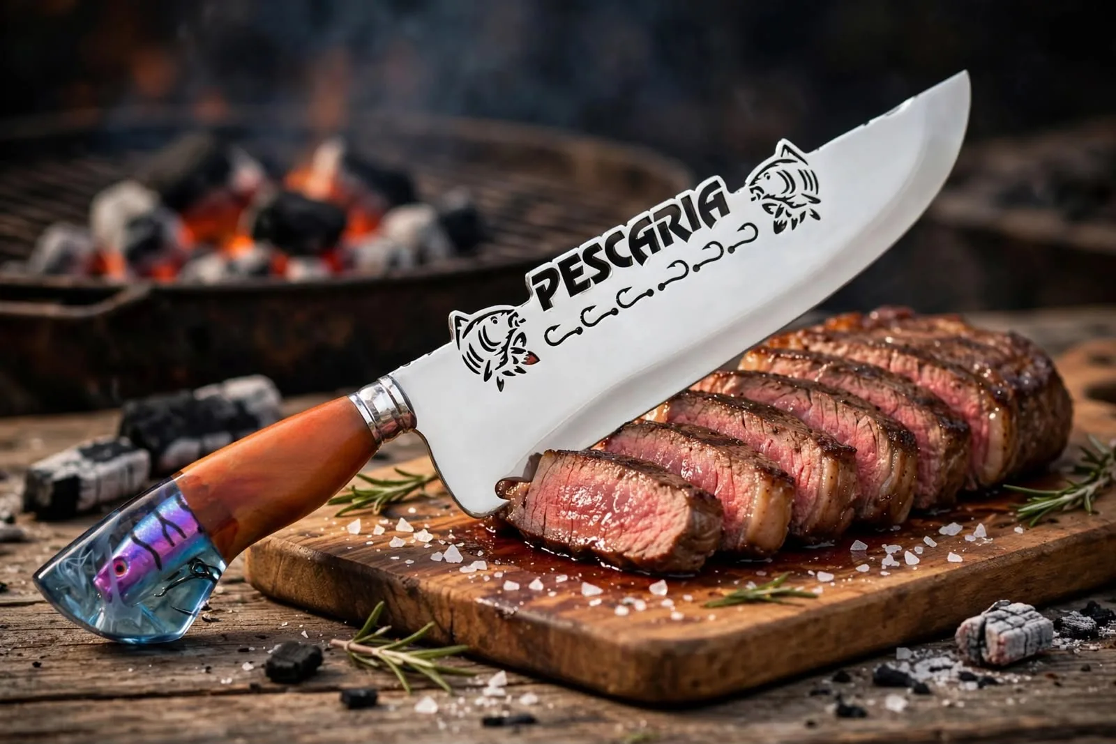 Faca para churrasco personalizada com o tema de Pescaria