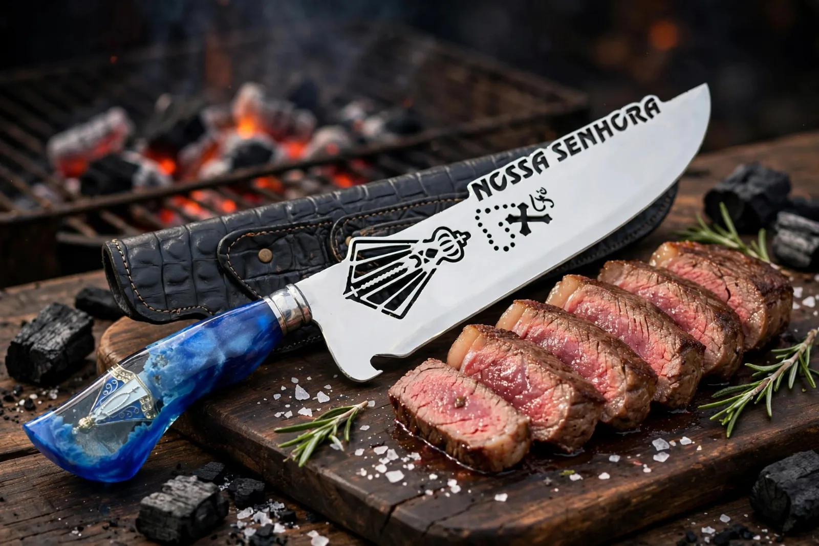Faca para churrasco personalizada com o tema de Nossa Senhora de Aparecida