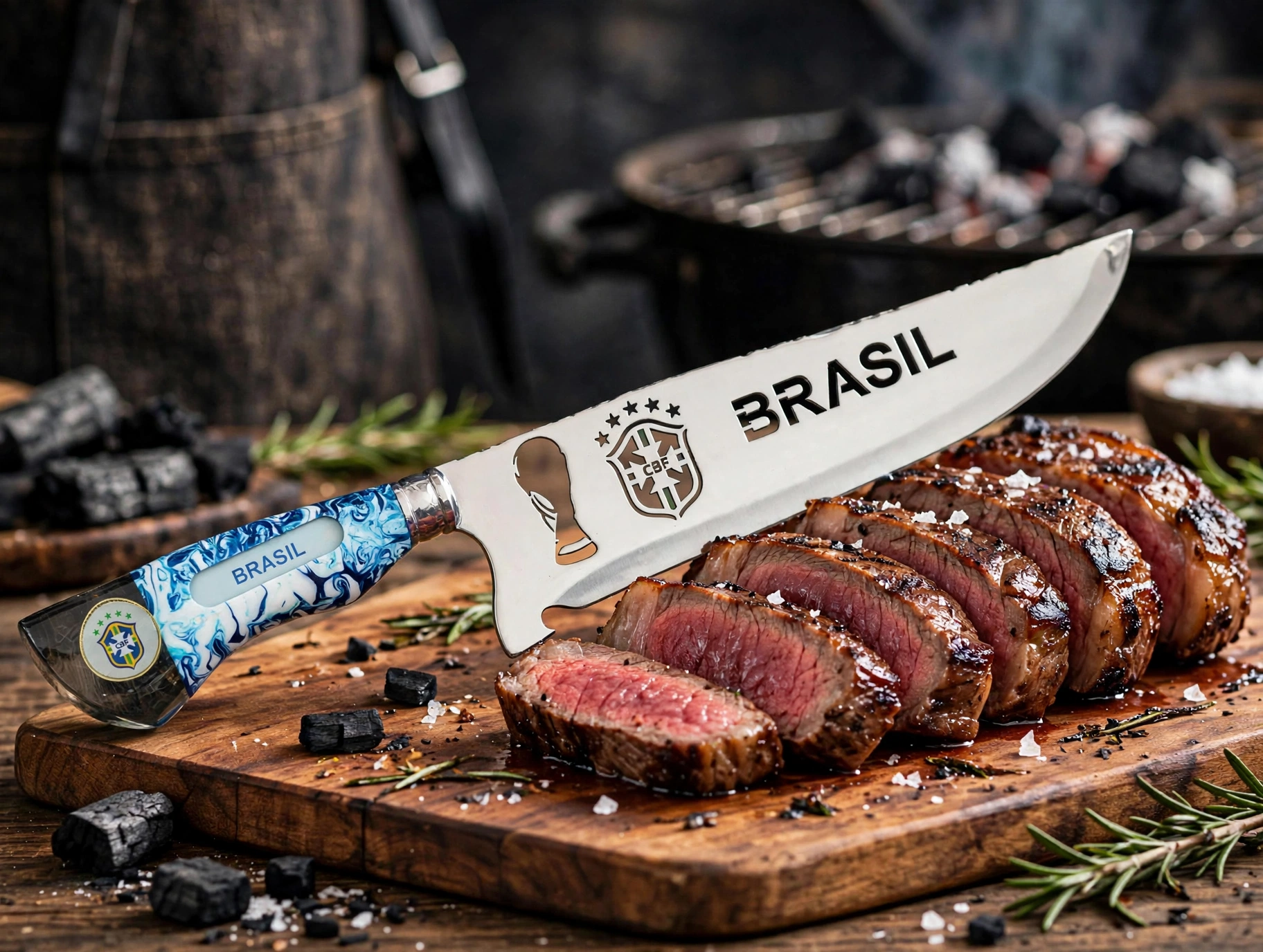 Faca para churrasco personalizada com o tema do Brasil