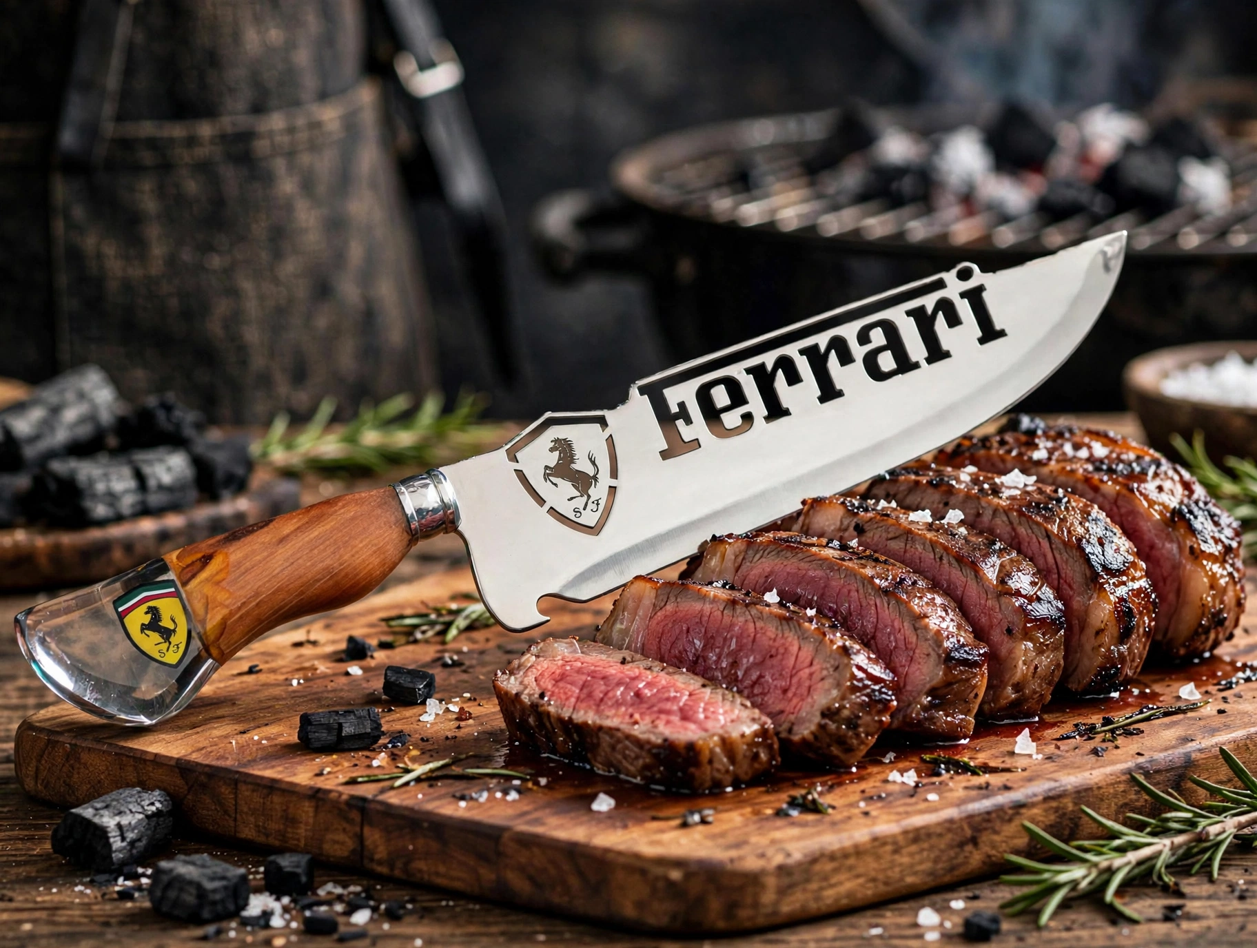 Faca para churrasco personalizada com o tema da Ferrari