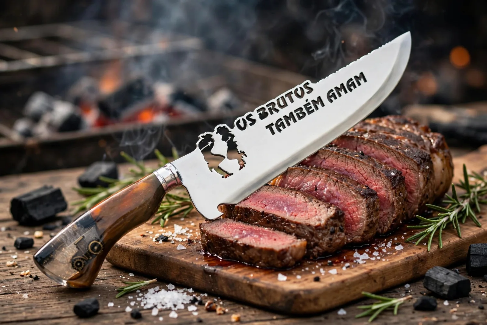 Faca para churrasco personalizada com o tema de Os Brutos Também Amam