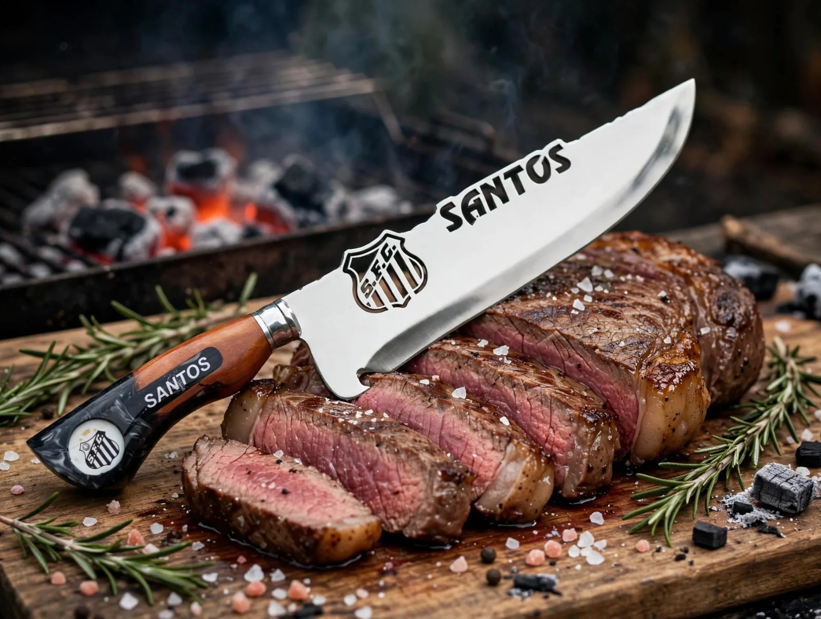 Faca para churrasco personalizada com o tema do Time Santos