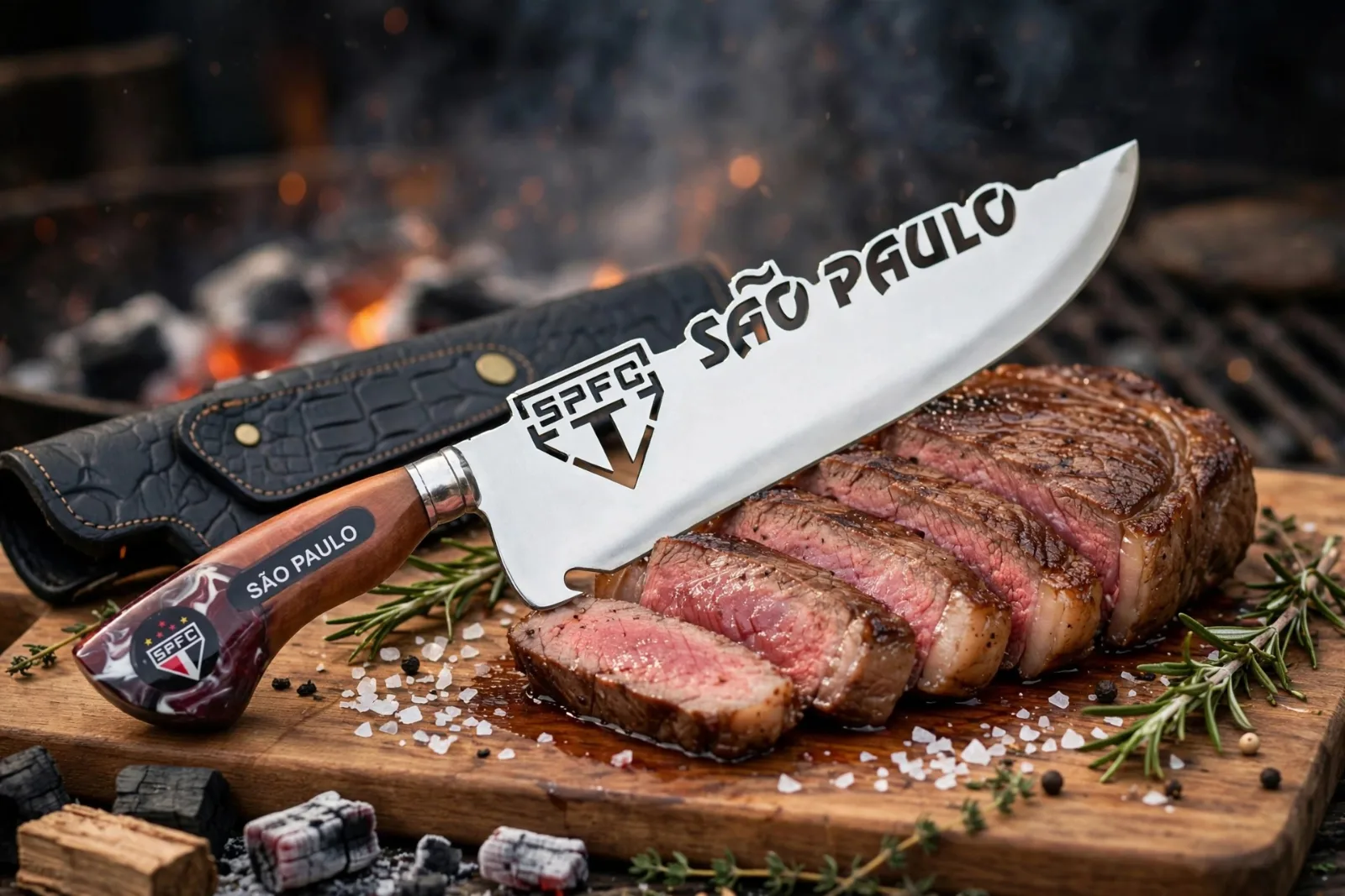 Faca para churrasco personalizada com o tema do Time São Paulo