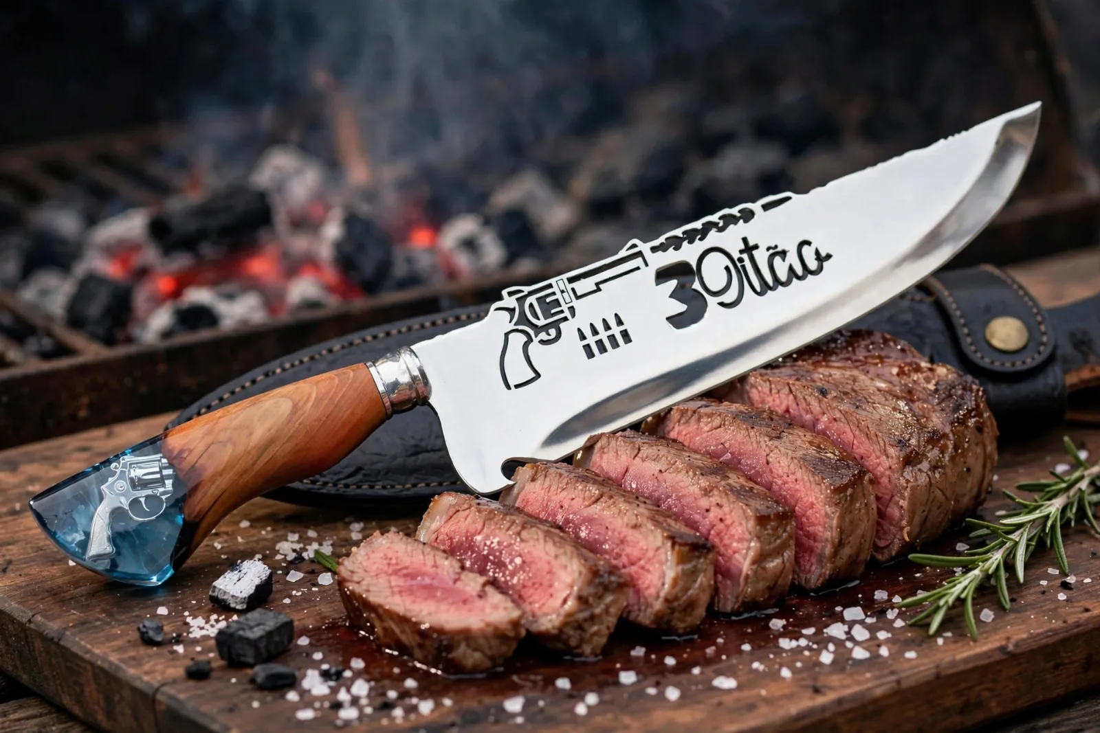 Faca para churrasco personalizada com o tema do Revolver 38 - 3Oitão