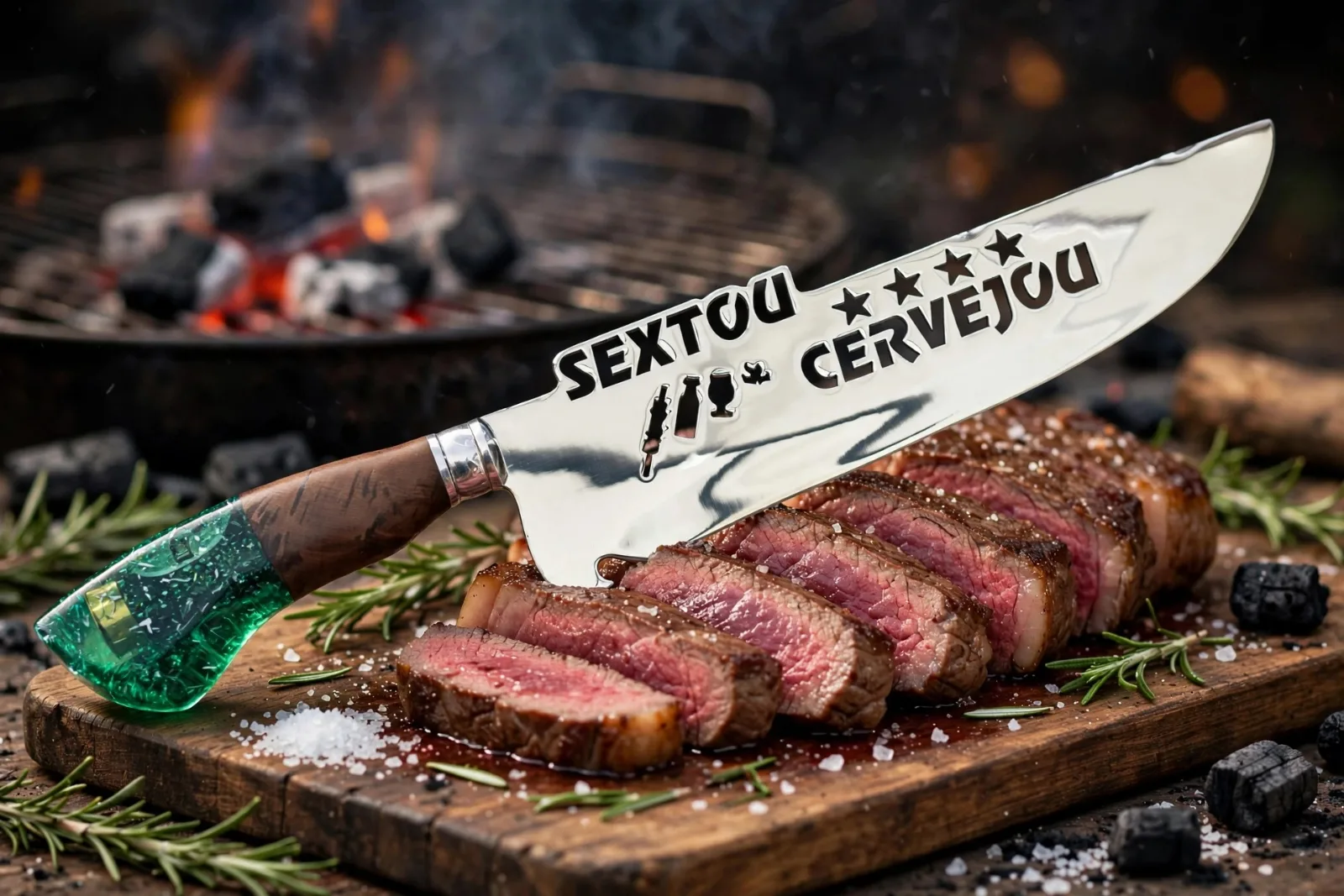 Faca para churrasco personalizada com o tema de Sextou Cervejou