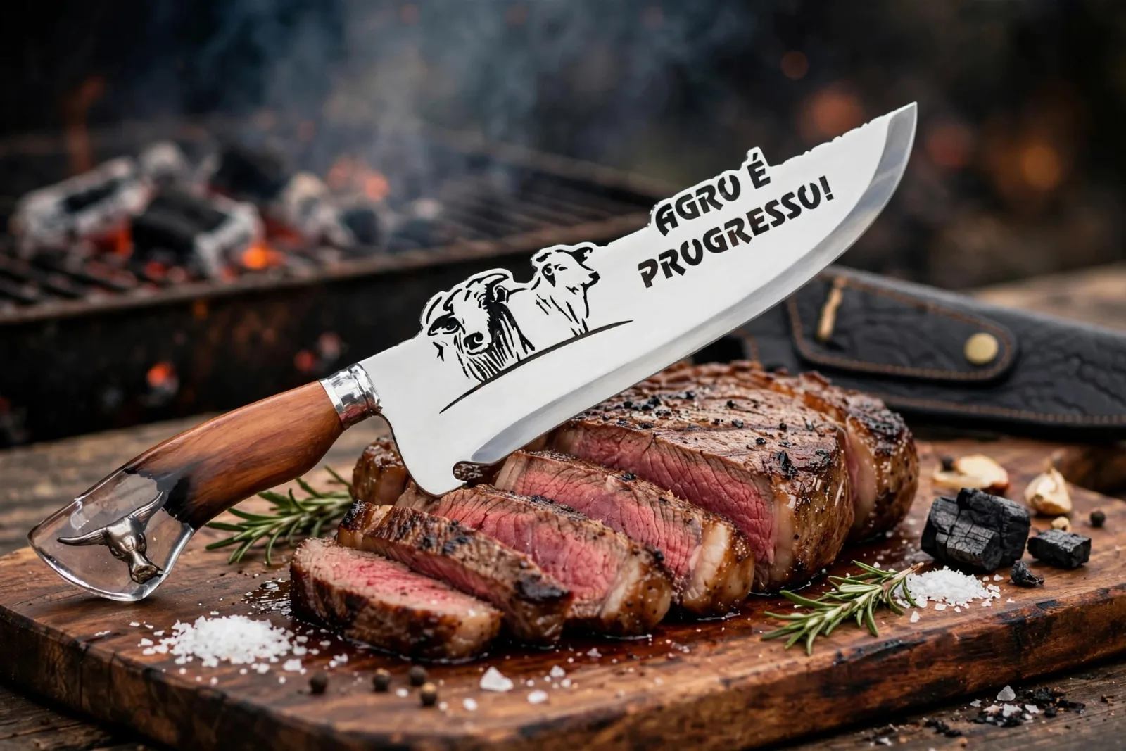 Faca para churrasco personalizada com o tema do Agro é Progresso