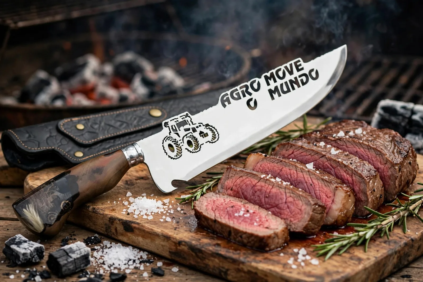 Faca para churrasco personalizada com o tema do Agro Move o Mundo