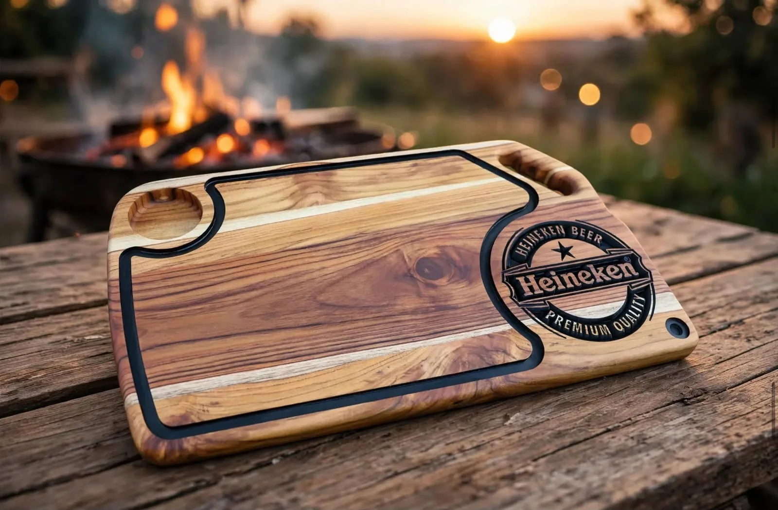 Tábua Personalizada para churrasco com logo da Cerveja Heieken