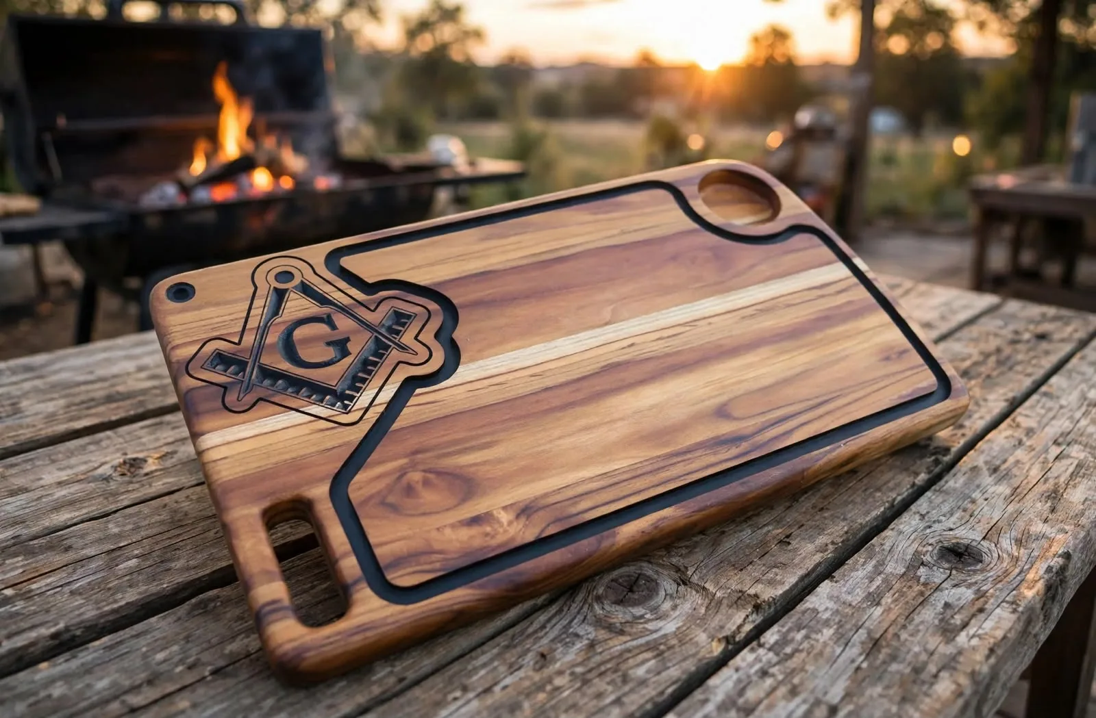 Tábua Personalizada para churrasco com logo da Maçonaria
