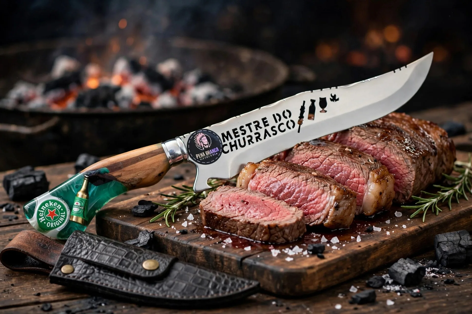 Faca personalizada com o tema Mestre do Churrasco - Faca com Cabo Hibrído.